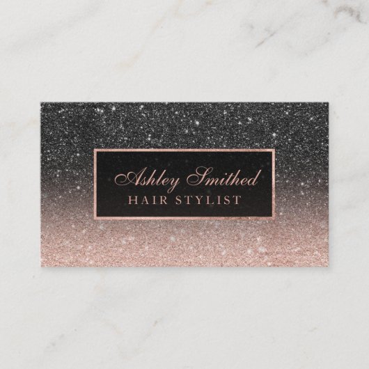 モダンな黒のバラの金ゴールドのグリッターのシックでグラデーションな毛 名刺 (正面)