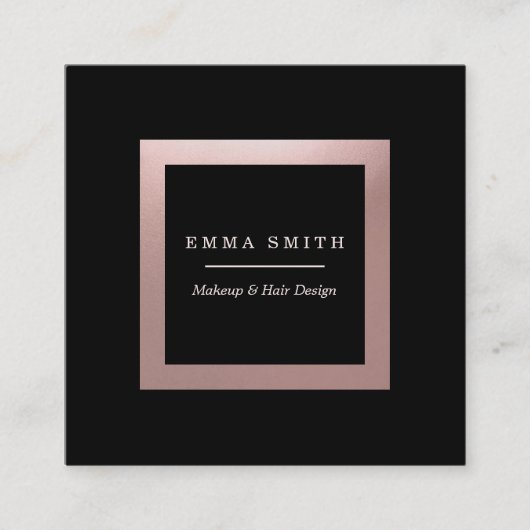モダンな黒のバラの金ゴールドフレームのプロフェッショナルの正方形 スクエア名刺 (正面)