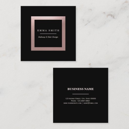 モダンな黒のバラの金ゴールドフレームのプロフェッショナルの正方形 スクエア名刺 (正面/裏面)