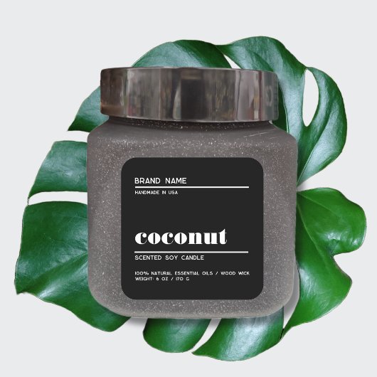 モダンな黒のミニマルキャンドル製品ラベル スクエアシール