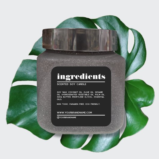 モダンな黒のミニマル製品成分ラベル スクエアシール