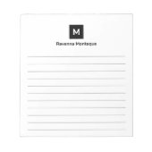 モダンな黒のライン入りおしゃれなモノグラム ノートパッド (正面)