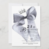 モダンな黒のリボンの誕生日パーティー 招待状 (正面)