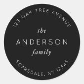 モダンな黒の家族名前リターンアドレス ラウンドシール (正面)