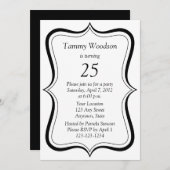 モダンな黒の第25誕生日のパーティの招待状 招待状 (正面/裏面)