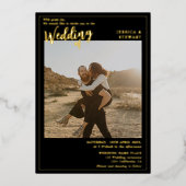 モダンな黒の結婚式の筆記体写真 箔招待状 (正面)