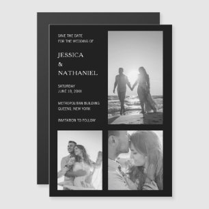 モダンな黒の結婚式フォトコラージュSave the Date マグネット招待状
