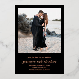 モダンな黒の結婚式フォト ウェディング セーブ・ザ・デート 箔招待状
