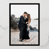 モダンな黒の結婚式フォト ウェディング セーブ・ザ・デート 箔招待状 (裏面)