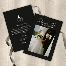モダンな黒の結婚式フラットサンクスカード サンキューカード