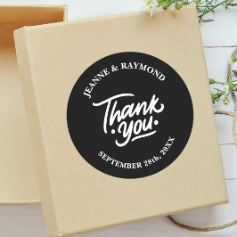 モダンな黒の結婚式引出物用オリジナルThank Youステッカー ラウンドシール