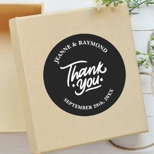 モダンな黒の結婚式引出物用オリジナルThank Youステッカー ラウンドシール