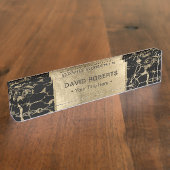 モダンな黒及び金ゴールドの大理石 デスクネームプレート (側面)