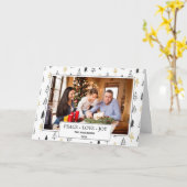 モダンな黒及び金ゴールドの平和愛喜びのクリスマスの写真 カード (黄色い花)