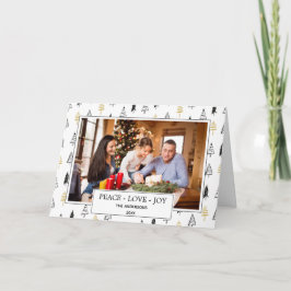 モダンな黒及び金ゴールドの平和愛喜びのクリスマスの写真 カード