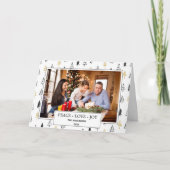 モダンな黒及び金ゴールドの平和愛喜びのクリスマスの写真 カード (正面)