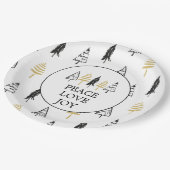 モダンな黒及び金ゴールドの平和愛喜びのクリスマスツリー ペーパープレート (アングル)