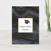 モダンな黒及び金ゴールドの瑪瑙の石の卒業の帽子 カード (正面)