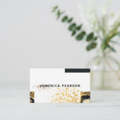 モダンな黒及び金ゴールド色のブロックのヒョウのプリント 名刺 (スタンド正面)