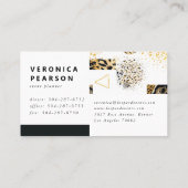 モダンな黒及び金ゴールド色のブロックのヒョウのプリント 名刺 (裏面)