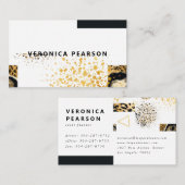 モダンな黒及び金ゴールド色のブロックのヒョウのプリント 名刺 (正面/裏面)