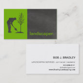 モダンな黒板のシルエットの庭師|の緑 名刺 (正面/裏面)