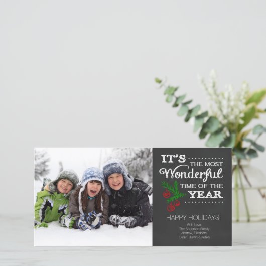 モダンな黒板のタイポグラフィの休日の写真カード シーズンカード (スタンド正面)