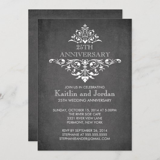 モダンな黒板の華やかな記念日パーティー 招待状 (正面/裏面)