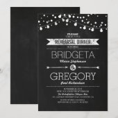 モダンな黒板ストリングライトのリハーサルディナー 招待状 (正面/裏面)
