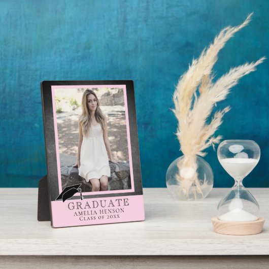 モダンな黒板ピンクの卒業写真 フォトプラーク (側面)