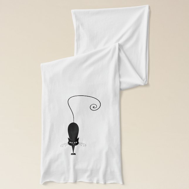 モダンな黒猫および足のプリント スカーフ (左)