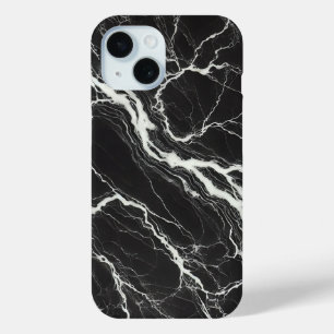 モダンな黒白の大理石調デザインがおしゃれ iPhone 15ケース