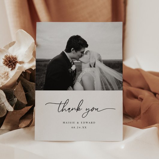 モダンな黒白の結婚写真 サンキューカード