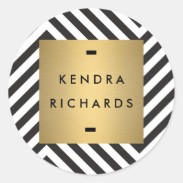 モダンな黒白ストライプ ゴールド ラウンドシール