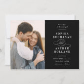 モダンな黒白写真の結婚式ペン字デザイン セーブザデート (正面)