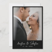 モダンな黒白写真の結婚式 セーブザデート (裏面)