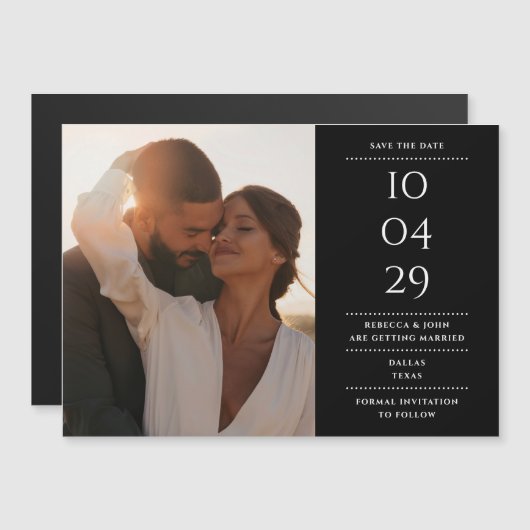 モダンな黒白結婚式のフォトウェディング セーブ・ザ・デート マグネット招待状 (正面/裏面)