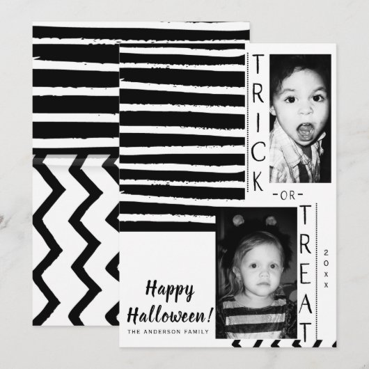 モダンな黒白高コントラストのハロウィン写真 招待状 (正面/裏面)