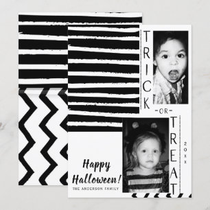 モダンな黒白高コントラストのハロウィン写真 招待状
