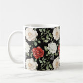 モダンな黒赤白の花 コーヒーマグカップ (左)