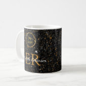 モダンな黒金グリッター ビジネス ロゴ コーヒーマグカップ (正面左)