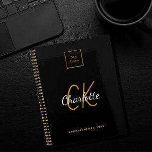 モダンな黒金モノグラムロゴ 2023 ビジネス プランナー手帳