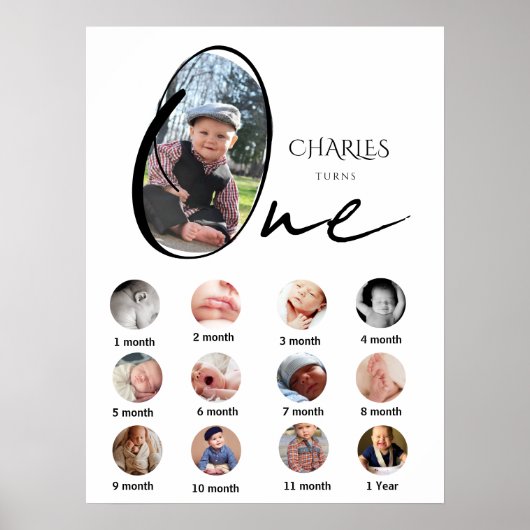 モダンな1年間のマイルストーン写真コラージュ ポスター (正面)