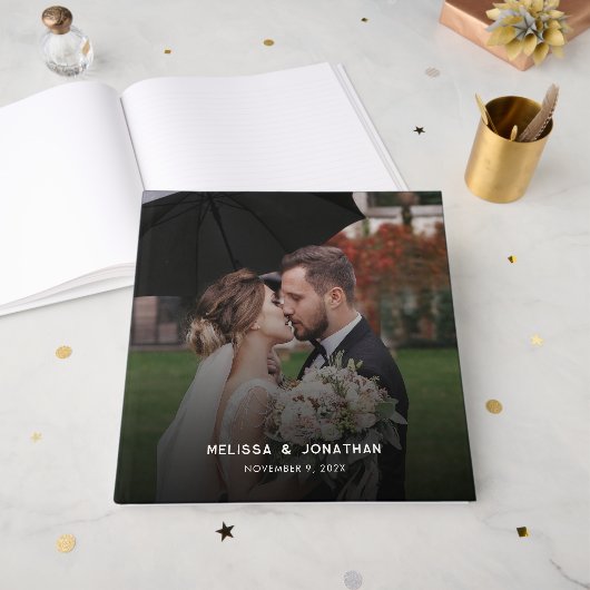 モダンな1枚の写真の結婚式 ゲストブック (正面見開き)