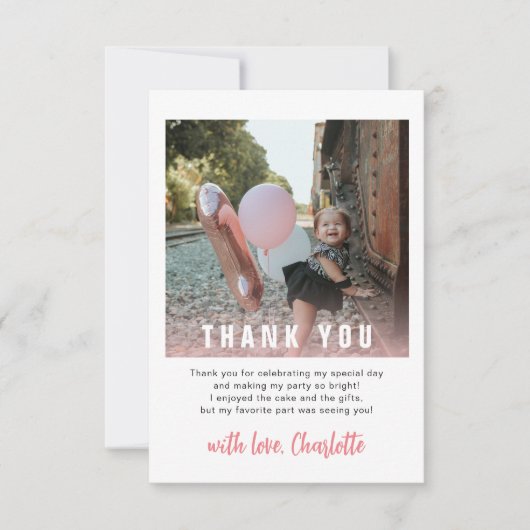 モダンな1歳の誕生日子供パーティーお礼カード サンキューカード (正面)