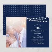 モダンな10周年結婚記念日の招待状 - ネイビー 招待状 (正面/裏面)