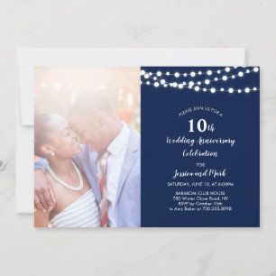 モダンな10周年結婚記念日の招待状 - ネイビー 招待状