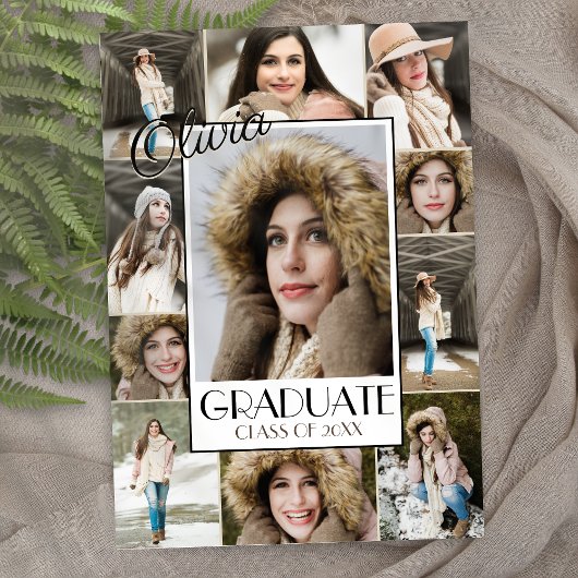 モダンな11枚の写真コラージュ 卒業おめでとうのご案内 招待状