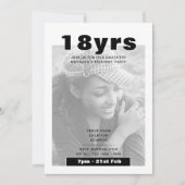 モダンな18歳の誕生日写真招待状 ブラック 招待状 (正面)