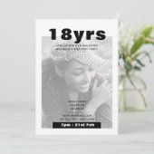 モダンな18歳の誕生日写真招待状 ブラック 招待状 (スタンド正面)